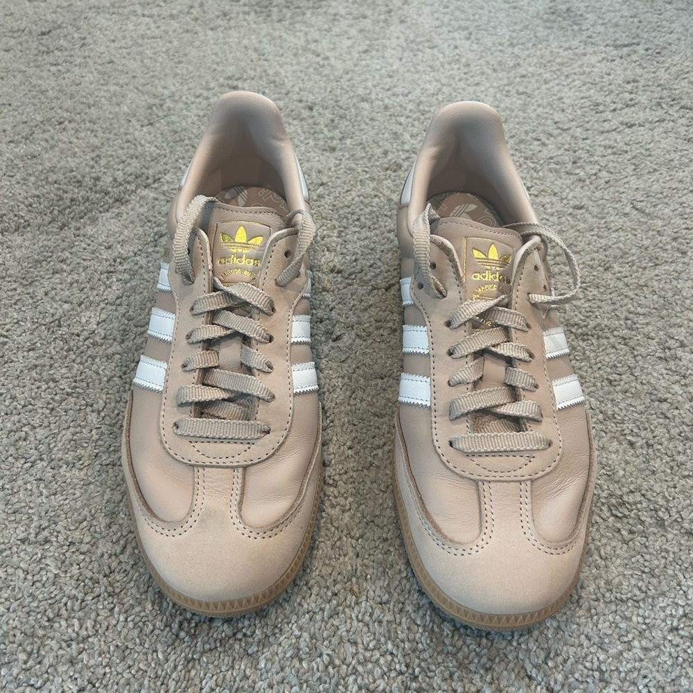 Adidas Beige Sneakers with White Stripes